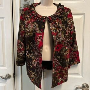 Ivy Chic Women’s Blazer Jacket PLUS 1X Holiday Burgundy Paisley